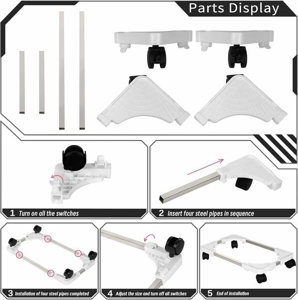 Mobile CPU Stand Adjustable Computer Tower Stand with 4 Caster Wheels Fits Most PC, White