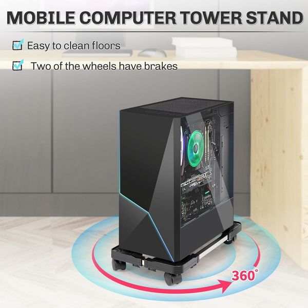 Mobile CPU Stand Adjustable Computer Tower Stand with 4 Caster Wheels Fits Most PC, Black