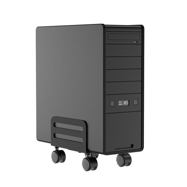 Single Black Computer Tower Desktop ATX-Case, CPU Steel Rolling Stand, Adjustable Mobile Cart Holder with Locking Caster Wheels (1 Pack Cart)