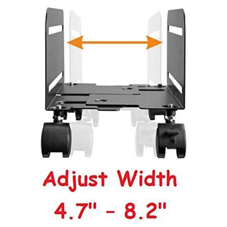 Single Black Computer Tower Desktop ATX-Case, CPU Steel Rolling Stand, Adjustable Mobile Cart Holder with Locking Caster Wheels (1 Pack Cart)