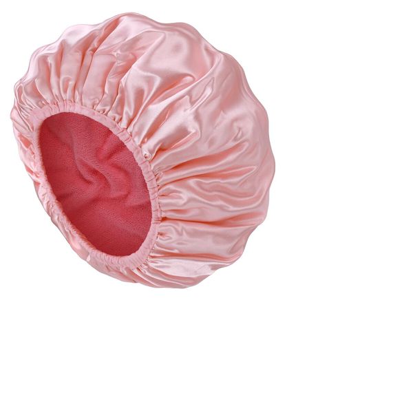 Triple Layer Shower Cap for Women,with Microfiber Liner,Practical Bathing Accessories,Soft Hair Wrap,Reusable Shower Cap for Long Hair(Pink)