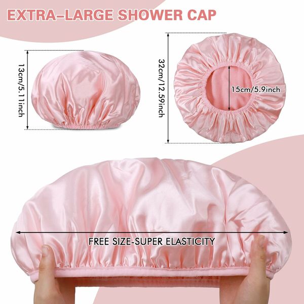 Triple Layer Shower Cap for Women,with Microfiber Liner,Practical Bathing Accessories,Soft Hair Wrap,Reusable Shower Cap for Long Hair(Pink)