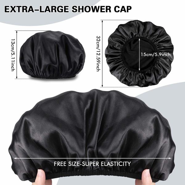 Triple Layer Shower Cap for Women,with Microfiber Liner,Practical Bathing Accessories,Soft Hair Wrap,Reusable Shower Cap for Long Hair(Black)