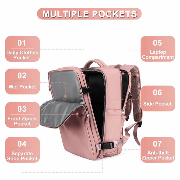 Travel Backpack with Shoe Compartment for Women Men  Waterproof Sports Luggage Computer Backpack Casual Daypack(Pink)