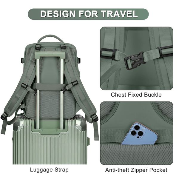 Travel Backpack with Shoe Compartment for Women Men  Waterproof Sports Luggage Computer Backpack Casual Daypack(Green)