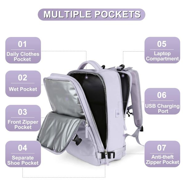 Travel Backpack with Shoe Compartment for Women Men  Waterproof Sports Luggage Computer Backpack Casual Daypack(Purple)