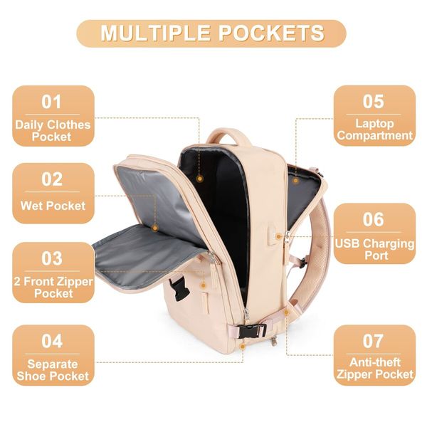 Travel Backpack with Shoe Compartment for Women Men  Waterproof Sports Luggage Computer Backpack Casual Daypack(Beige)