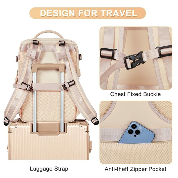 Travel Backpack with Shoe Compartment for Women Men  Waterproof Sports Luggage Computer Backpack Casual Daypack(Beige)