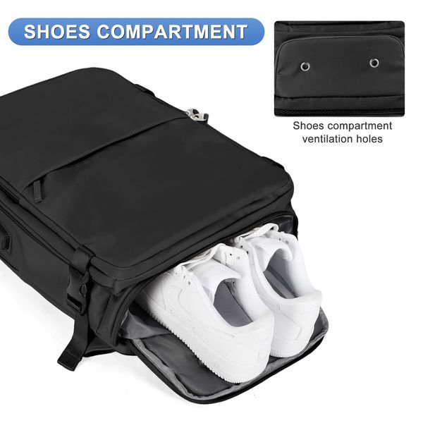 Travel Backpack with Shoe Compartment for Women Men  Waterproof Sports Luggage Computer Backpack Casual Daypack(Black)