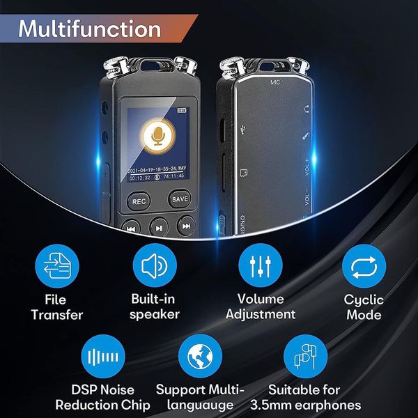 Digital Voice Recorder Upgraded 48GB 1536KBPS 3343Hours Recording Capacity 32H Battery Time Voice Activated Recorder with Noise Reduction Audio Recorder with Playback for Meeting Lecture