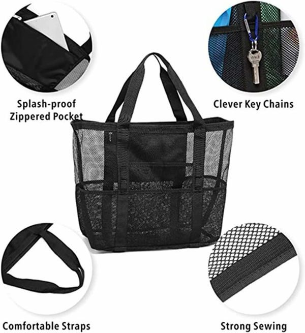 Extra Large Beach Bag, Mesh Beach Tote Bag Great Beach and Pool Bag for Family,  Durable Oversized Beach Bag, Black