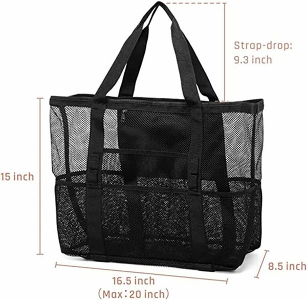 Extra Large Beach Bag, Mesh Beach Tote Bag Great Beach and Pool Bag for Family,  Durable Oversized Beach Bag, Black