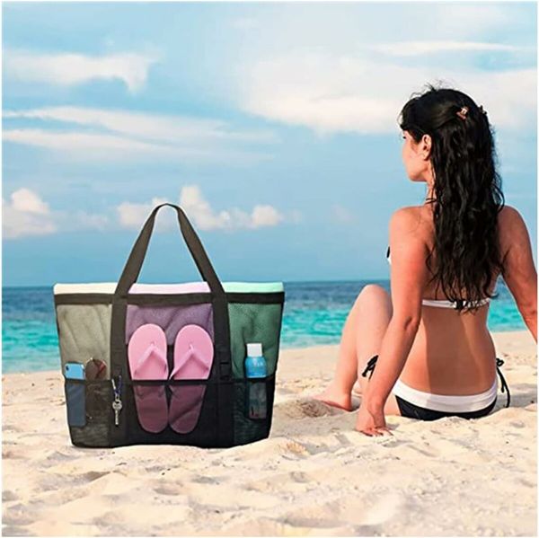 Extra Large Beach Bag, Mesh Beach Tote Bag Great Beach and Pool Bag for Family,  Durable Oversized Beach Bag, Black