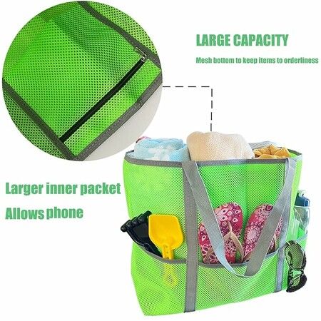 Extra Large Beach Bag, Mesh Beach Tote Bag Great Beach and Pool Bag for Family,  Durable Oversized Beach Bag, Green