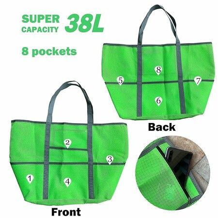 Extra Large Beach Bag, Mesh Beach Tote Bag Great Beach and Pool Bag for Family,  Durable Oversized Beach Bag, Green