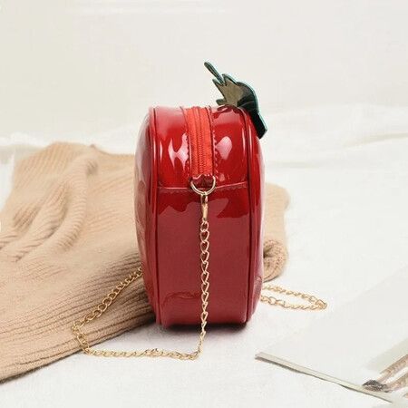 Strawberry Design Chain Crossbody Bag, Mini Cartoon Novelty Purse, Fashion Faux Leather Shoulder Bag