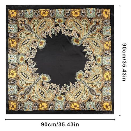 Large Square Satin Head Scarf, Silk Hair Scarf Square Hair Bandanas Large Scarf Sleeping Head Wraps for Women, 90 x 90 cm, Black