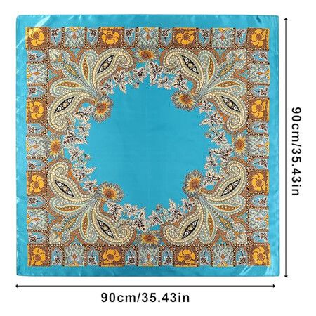 Large Square Satin Head Scarf, Silk Hair Scarf Square Hair Bandanas Large Scarf Sleeping Head Wraps for Women, 90 x 90 cm, Blue