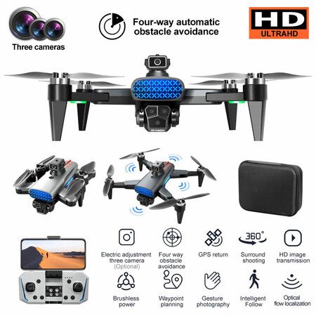 GPS Drone with 4K HD Camera, Quadcopter with Auto Return, Brushless Motor, 3 Camera Aerial Photography Drone With 360 Obstacle Avoidance RC Quadcopter Drone(1 PC-Black)