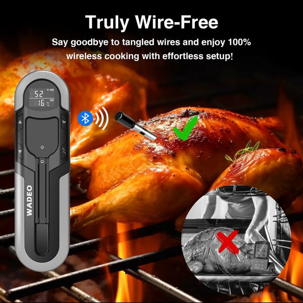 Wireless Digital Meat Thermometer with Bluetooth,Intelligent Alarm,Timing Function for Remote Monitoring of BBQ Grill, Oven, Smoker, Air Fryer