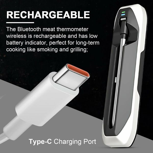 Wireless Smart Meat Thermometer with Probes,Food Grill Rechargeable Thermometer with Bluetooth for Kamado BBQ,Grill,Kitchen,OVEN,Rotisserie