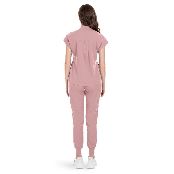 Scrubs Set for Women Nurse Uniform Jogger Suit Stretch Top & Pants with Multi Pocket for Nurse Esthetician Workwear (Pink,Size:XX-Large)