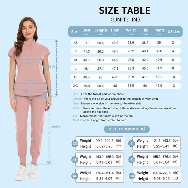 Scrubs Set for Women Nurse Uniform Jogger Suit Stretch Top & Pants with Multi Pocket for Nurse Esthetician Workwear (Pink,Size:XX-Large)