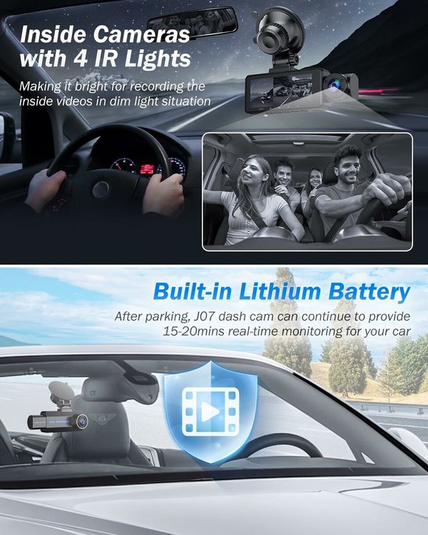 3 Channel 2.5K Dash Cam,1440P Dash Cam Front and Rear Inside,Dash Camera for Cars,Triple Car Camera with 32GB Card,G-Sensor,24Hr Parking,Loop Recording,IR Night Vision