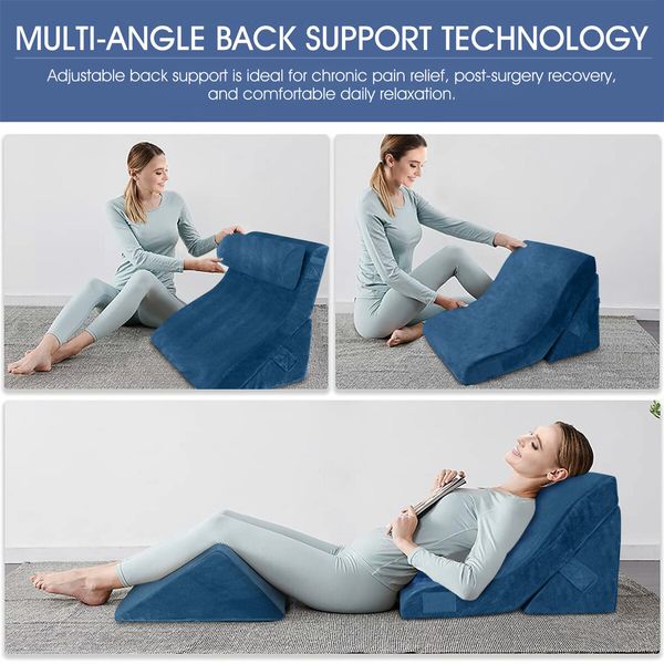 4pcs Bed Wedge Pillow Set Head Neck Back Leg Memory Foam Support Adjustable Triangular Velvet Fabric Cushion