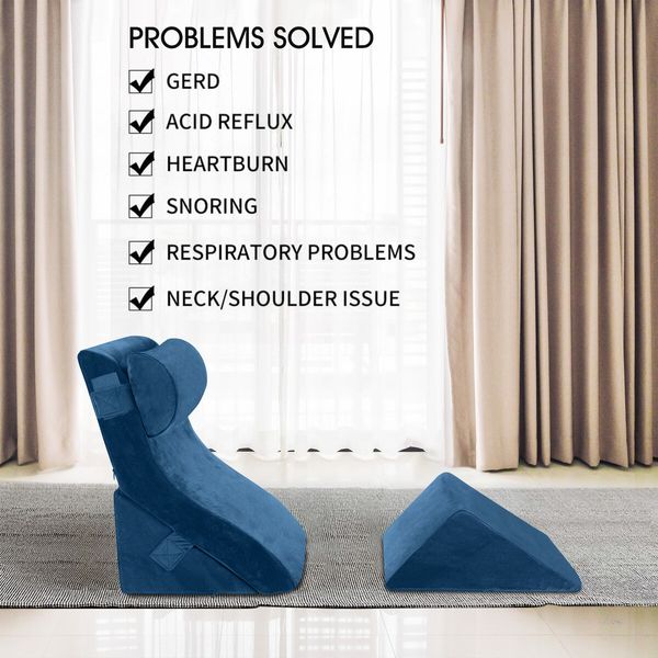 4pcs Bed Wedge Pillow Set Head Neck Back Leg Memory Foam Support Adjustable Triangular Velvet Fabric Cushion