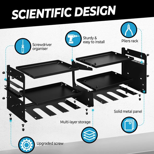 Power Tool Organiser 3 Tier Wall Mounted Garage Shelves Shelving Unit Metal Storage Rack Warehouse Wrench Drill Holder Hanger