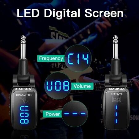 Wireless Guitar System, UHF Wireless Guitar Transmitter Receiver 164Feet Range with HD LED Screen for Electric Guitar Bass Musical Instruments,, Black