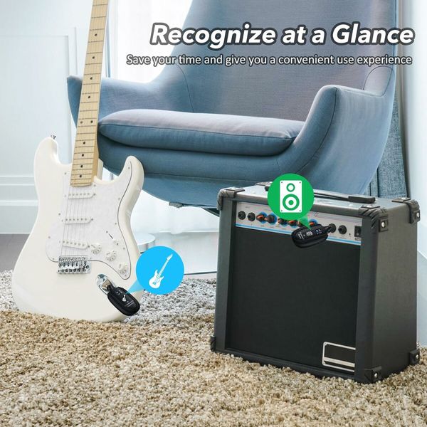 A8 Wireless Guitar System 2 Modes Built-in Rechargeable Lithium Battery UHF Audio Wireless Transmitter Receiver for Acoustic Guitar Bass Violin Keyboard Electric Instruments, Black