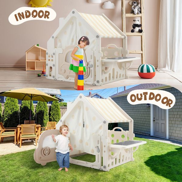 Kids Playhouse Cubby House Pretend Play Gym Cottage Cabin Childrens Activity Centre Toy Building Block Table Storage Box