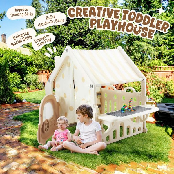 Kids Playhouse Cubby House Pretend Play Gym Cottage Cabin Childrens Activity Centre Toy Building Block Table Storage Box