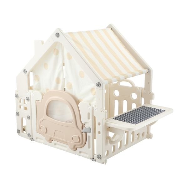 Kids Playhouse Cubby House Pretend Play Gym Cottage Cabin Childrens Activity Centre Toy Building Block Table Storage Box