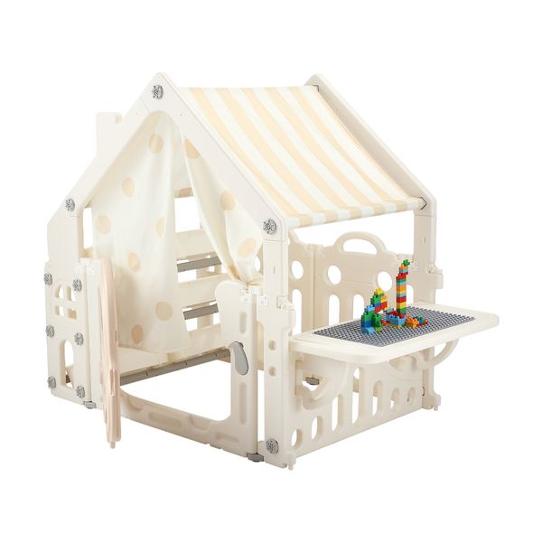 Kids Playhouse Cubby House Pretend Play Gym Cottage Cabin Childrens Activity Centre Toy Building Block Table Storage Box