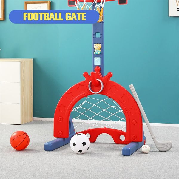 Kids Basketball Hoop Stand Golf Game Activity Centre Indoor Outdoor 5 in 1 Playset Football Gate Ring Toss Adjustable