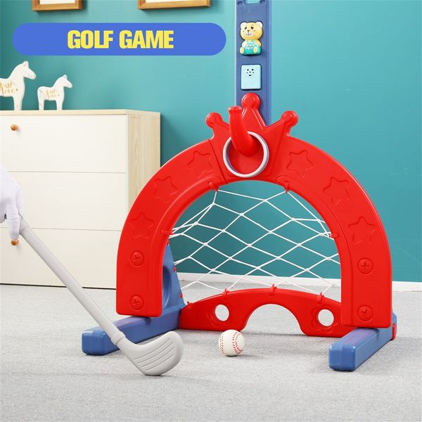 Kids Basketball Hoop Stand Golf Game Activity Centre Indoor Outdoor 5 in 1 Playset Football Gate Ring Toss Adjustable