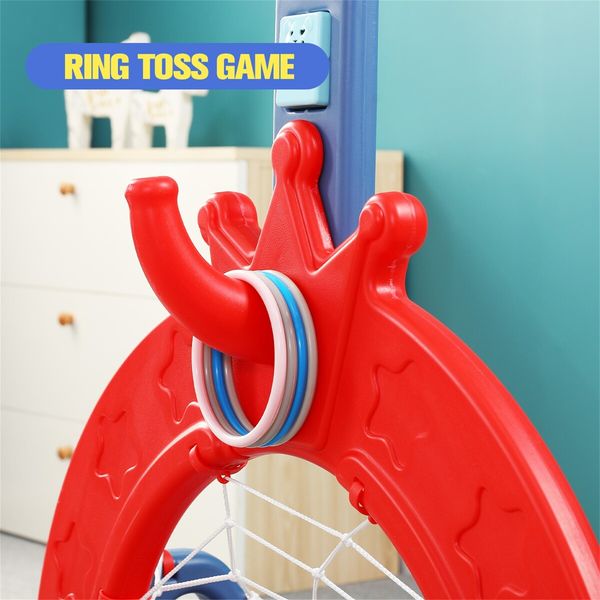 Kids Basketball Hoop Stand Golf Game Activity Centre Indoor Outdoor 5 in 1 Playset Football Gate Ring Toss Adjustable