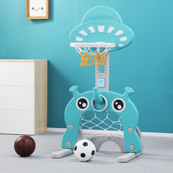 Kids Basketball Hoop Stand Set 5 in 1 Activity Centre Golf Game Ring Toss Football Gate Adjustable Indoor Outdoor Playset