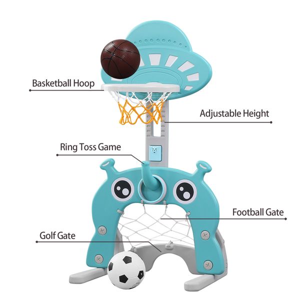 Kids Basketball Hoop Stand Set 5 in 1 Activity Centre Golf Game Ring Toss Football Gate Adjustable Indoor Outdoor Playset