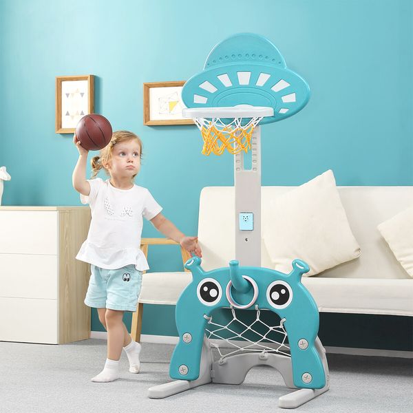 Kids Basketball Hoop Stand Set 5 in 1 Activity Centre Golf Game Ring Toss Football Gate Adjustable Indoor Outdoor Playset