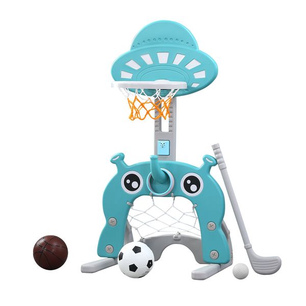 Kids Basketball Hoop Stand Set 5 in 1 Activity Centre Golf Game Ring Toss Football Gate Adjustable Indoor Outdoor Playset