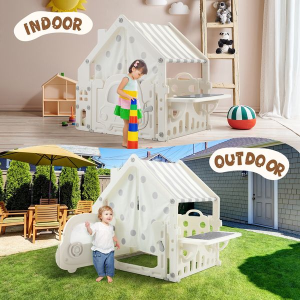 Kids Cubby House Playhouse Childrens Pretend Play Gym Cottage Cabin Activity Centre Toy Building Block Table Storage Box