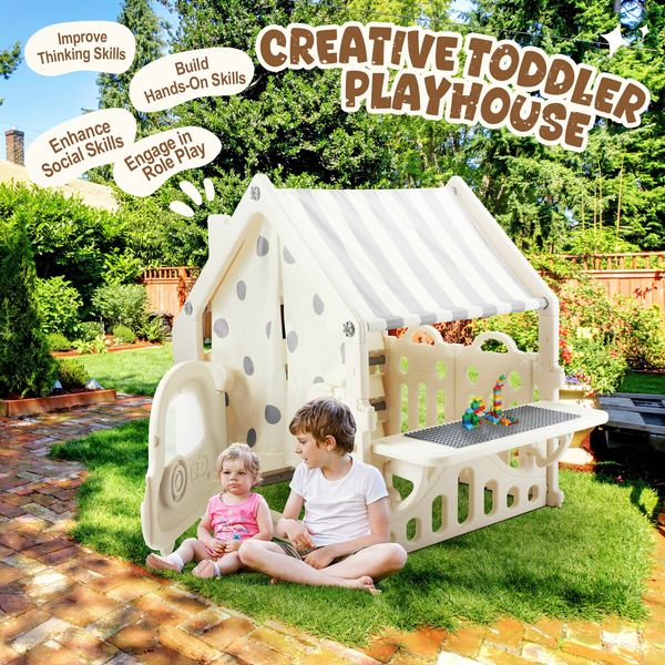 Kids Cubby House Playhouse Childrens Pretend Play Gym Cottage Cabin Activity Centre Toy Building Block Table Storage Box