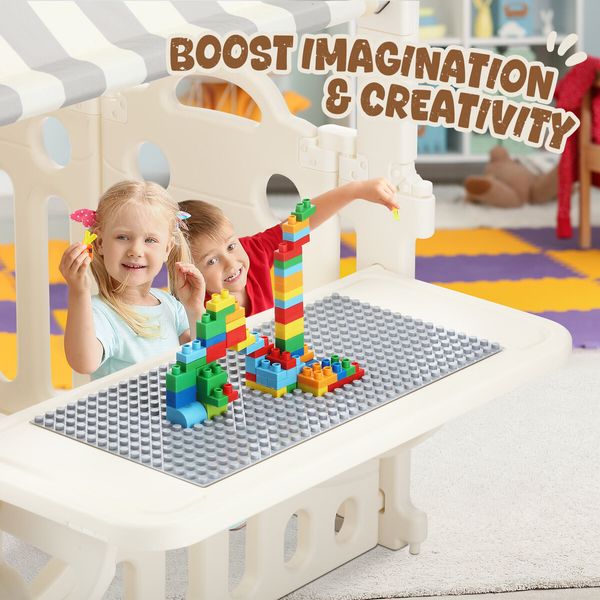 Kids Cubby House Playhouse Childrens Pretend Play Gym Cottage Cabin Activity Centre Toy Building Block Table Storage Box