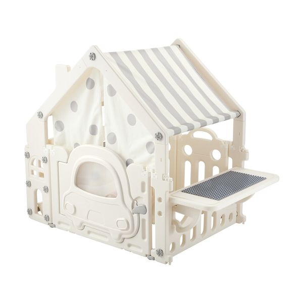 Kids Cubby House Playhouse Childrens Pretend Play Gym Cottage Cabin Activity Centre Toy Building Block Table Storage Box