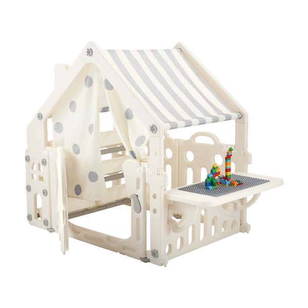 Kids Cubby House Playhouse Childrens Pretend Play Gym Cottage Cabin Activity Centre Toy Building Block Table Storage Box