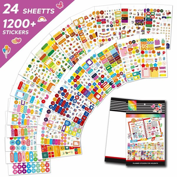 Planner Stickers Pack 24 Sheets 1200 Stickers Stylish Variety Assortment Bundle Accessories Planning Decorating Planners Journals Calendars